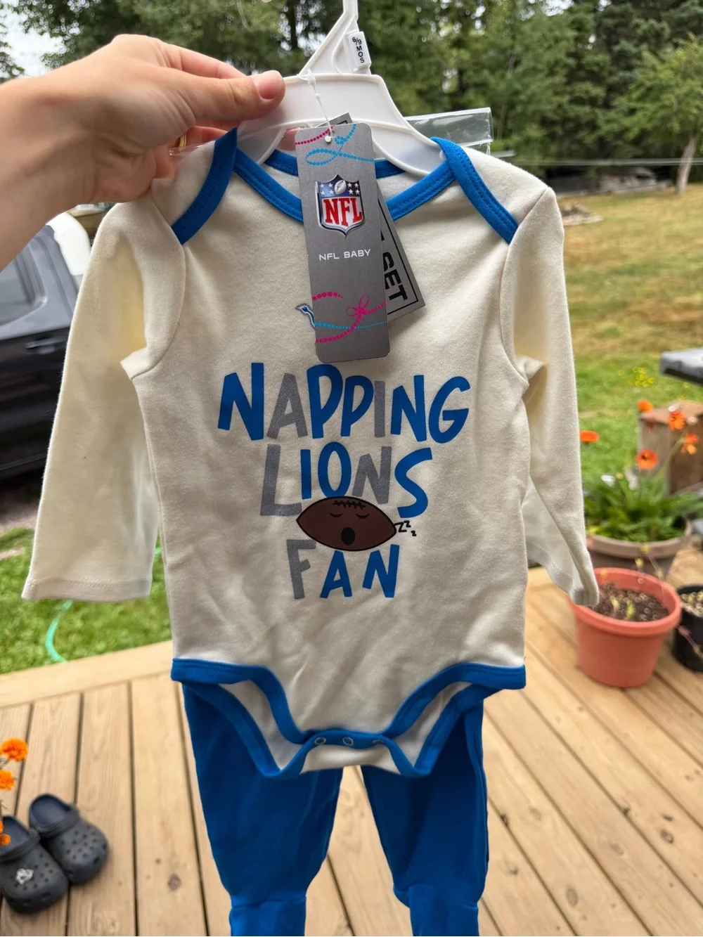 NFL Lions Baby Three-Piece One-Piece Set in Blue and Cream - NWT